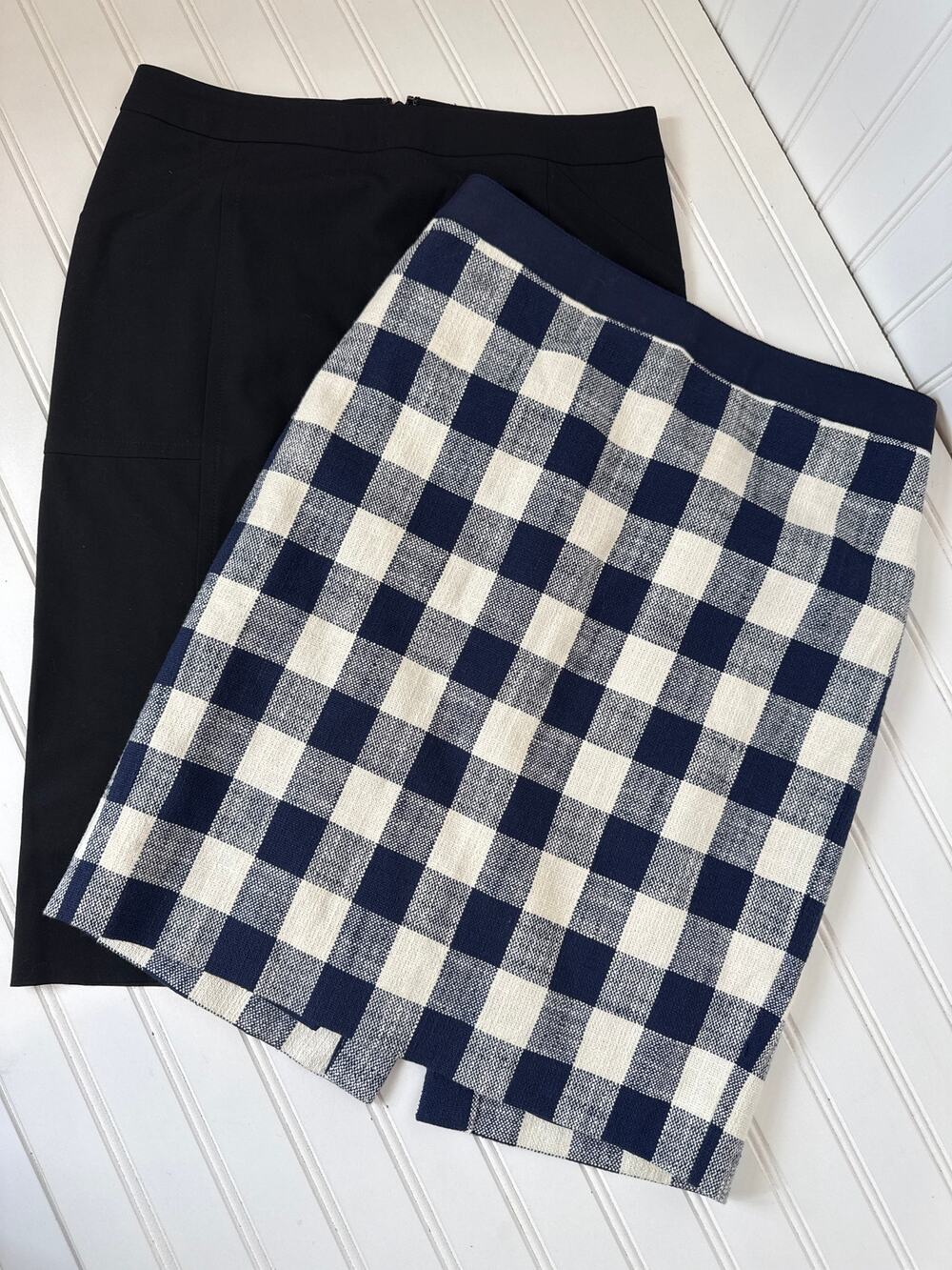 J. Crew & Victoria Secret LOT OF 2 Skirts - Gingham & Solid Workwear Bundle Sz 2